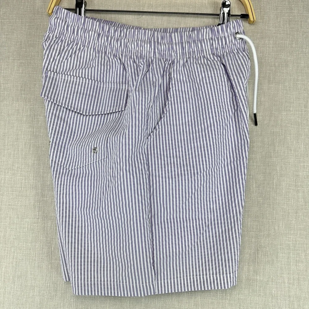 Haspel Swim Trunks Mens Medium Purple Seersucker Striped Beach Shorts NWT